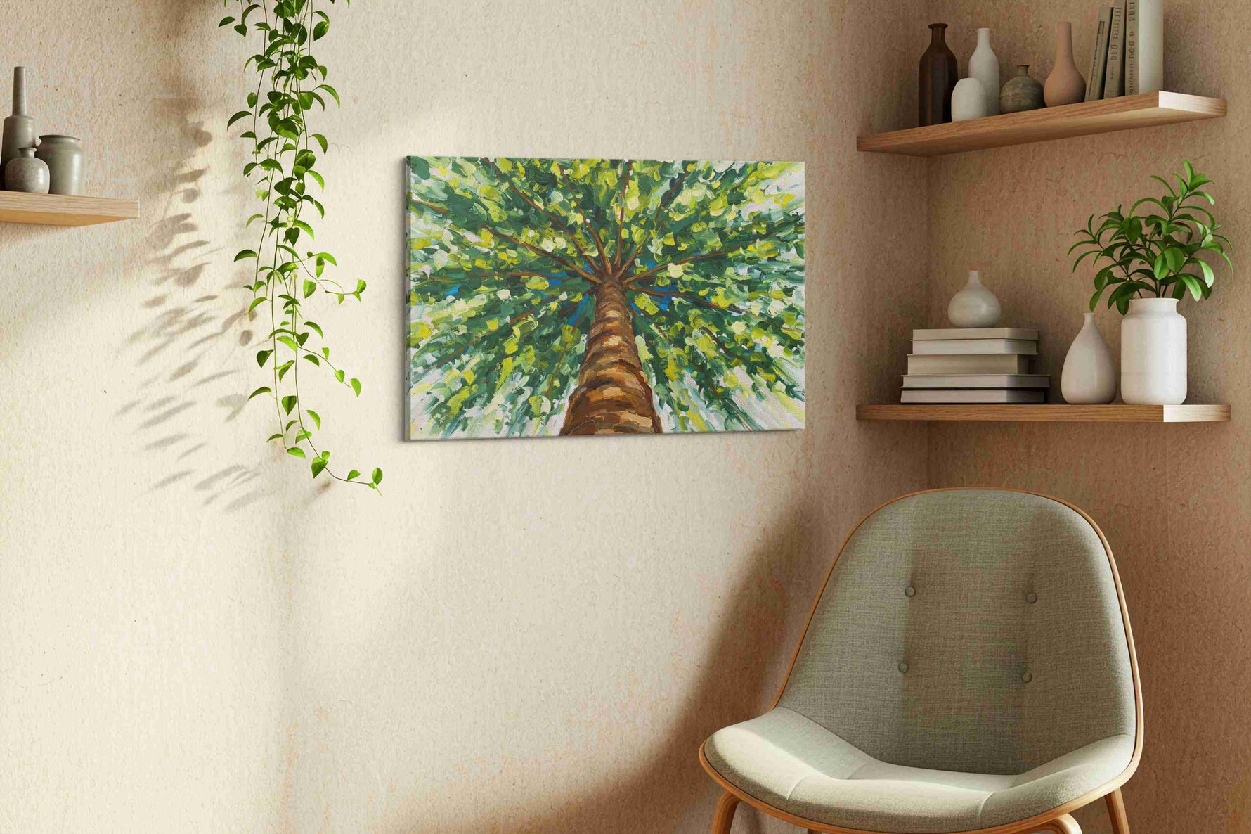 Whispering Canopy nature canvas print, displayed in a living room