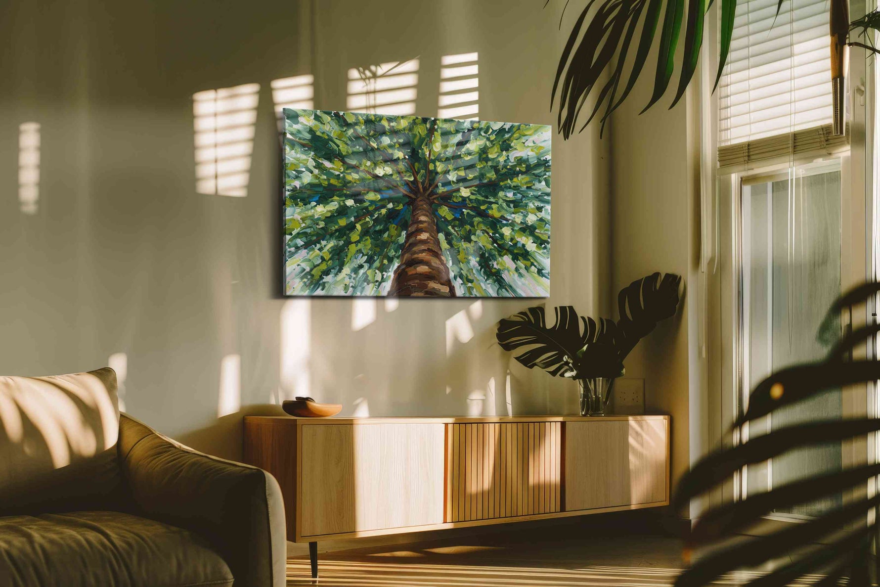Whispering Canopy nature canvas print, on wall, lifestyle preview