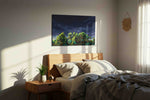Whispering Canopy Beneath Stars landscape canvas print, displayed in a bedroom