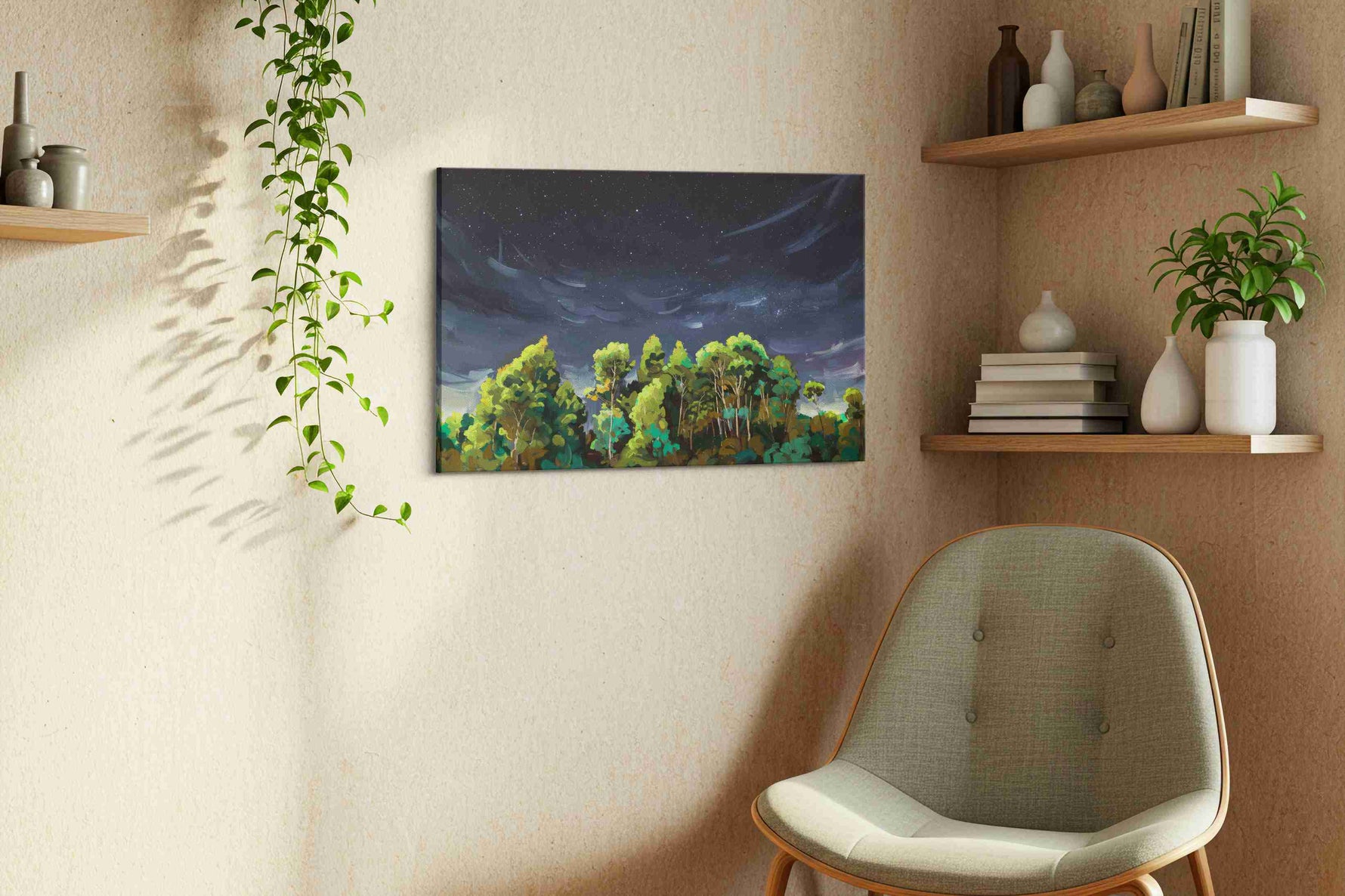 Whispering Canopy Beneath Stars landscape canvas print, hanging on wall — view 2