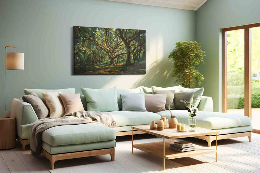Whispering Canopy II nature canvas print, hanging on wall
