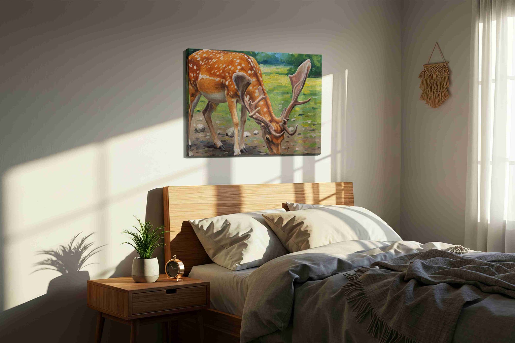 Whispering Meadow Elegance animals canvas print, displayed in a bedroom