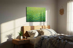 Whispering Meadow Radiance nature canvas print, displayed in a bedroom