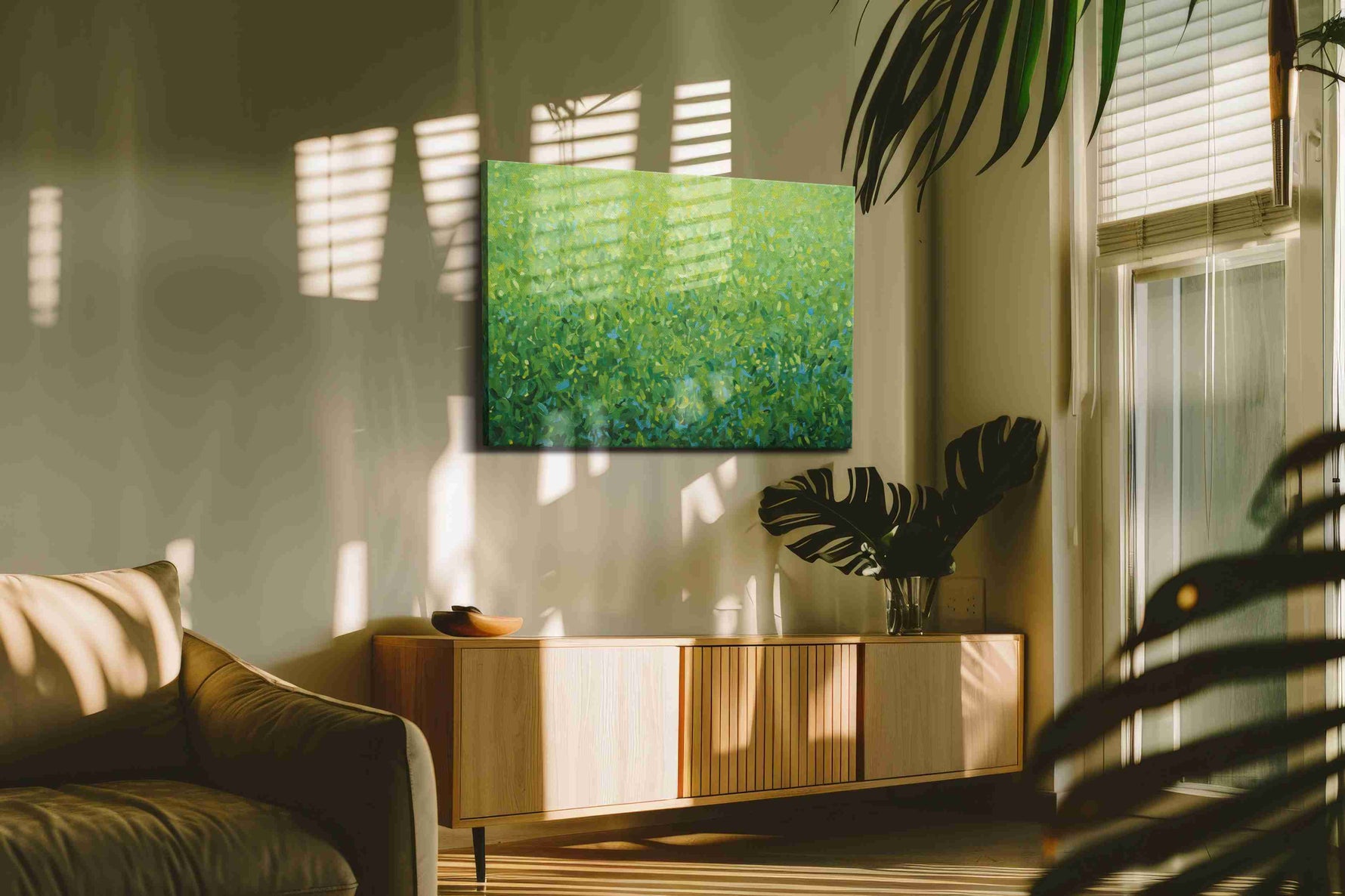 Whispering Meadow Radiance nature canvas print in a hung canvas mockup