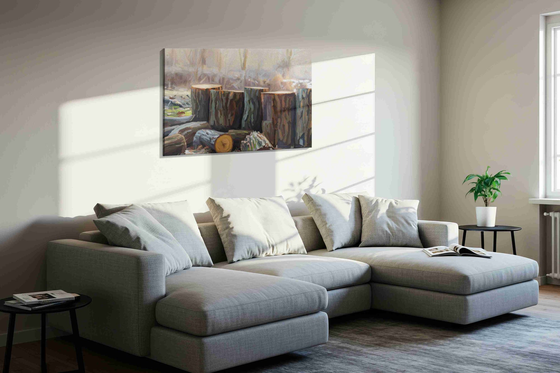 Whispering Woods Awakening landscape canvas print styled in a living room