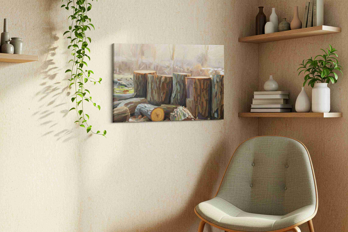 Whispering Woods Awakening landscape canvas print, displayed in a living room