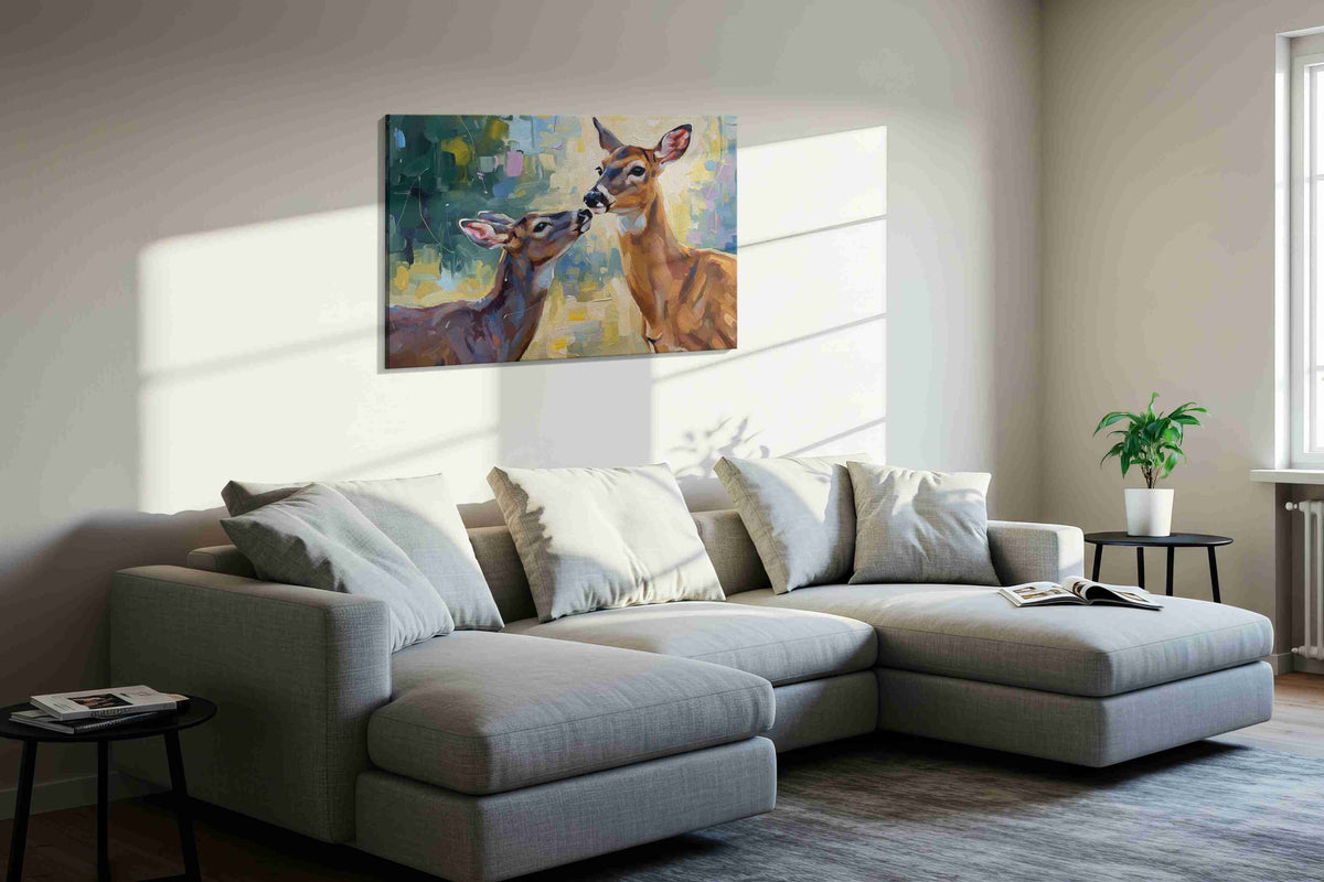 Whispering Woods Harmony animals canvas print in a living room scene