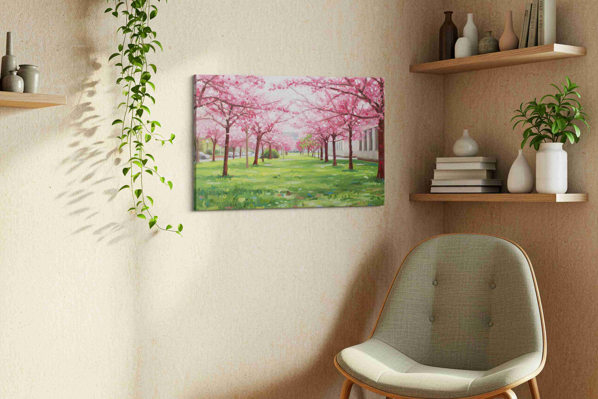 Whispers of Cherry Blossoms nature canvas print, hanging on wall — view 2