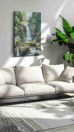 Whispers of Serene Falls landscape canvas print, on wall, lifestyle preview
