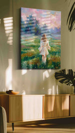 Whispers of a Dreamy Meadow landscape canvas print in a hung canvas mockup