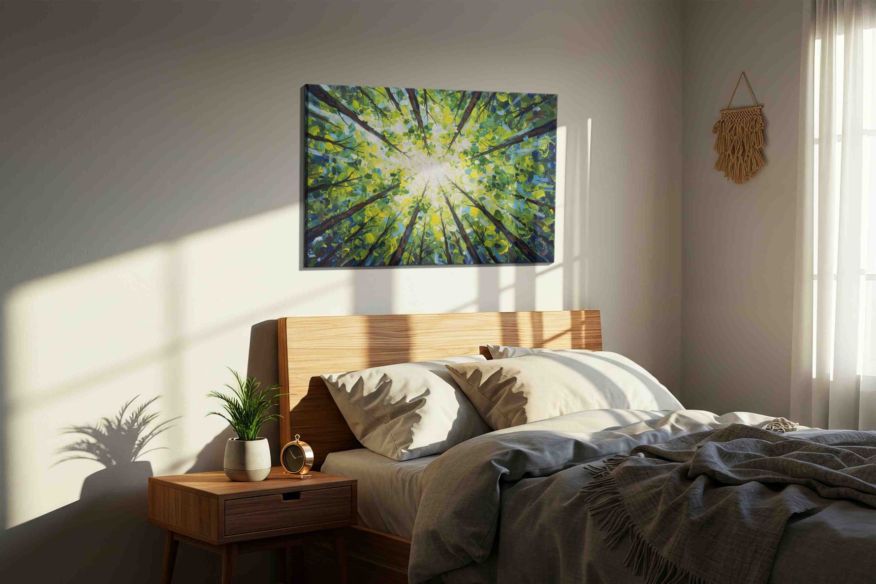 Whispers of the Canopy II nature canvas print, displayed in a bedroom