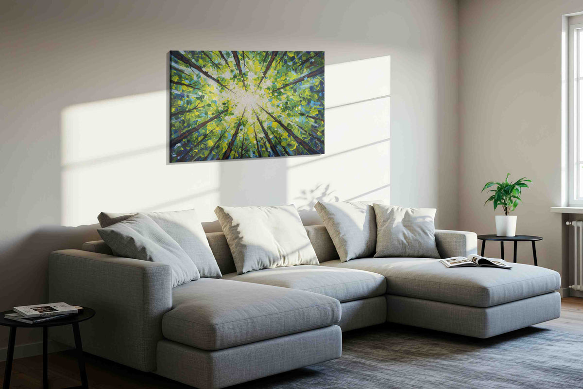 Whispers of the Canopy II nature canvas print, displayed in a living room