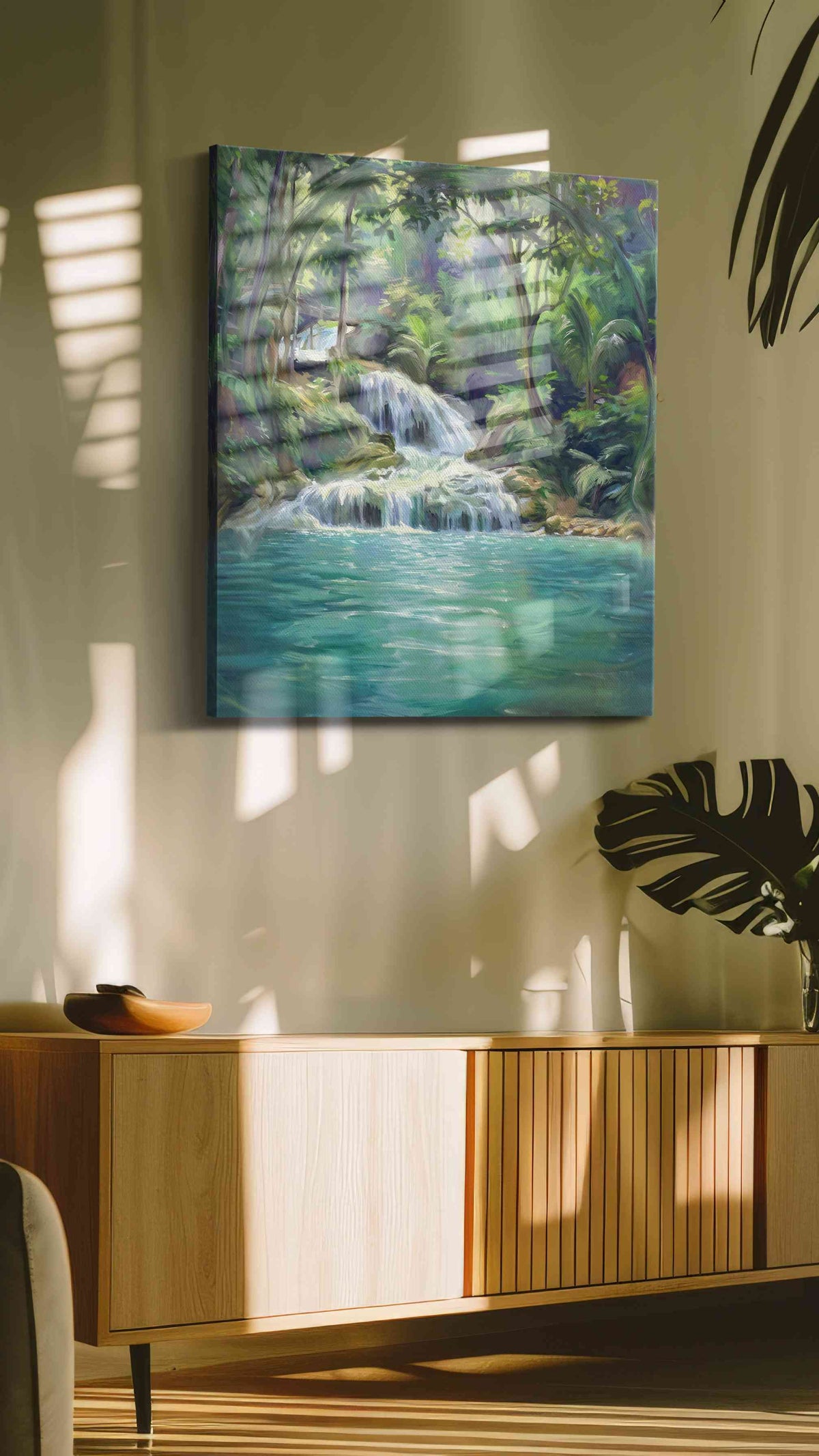 Whispers of the Emerald Cascade – landscape canvas wall art, gallery-wrapped, ready to hang