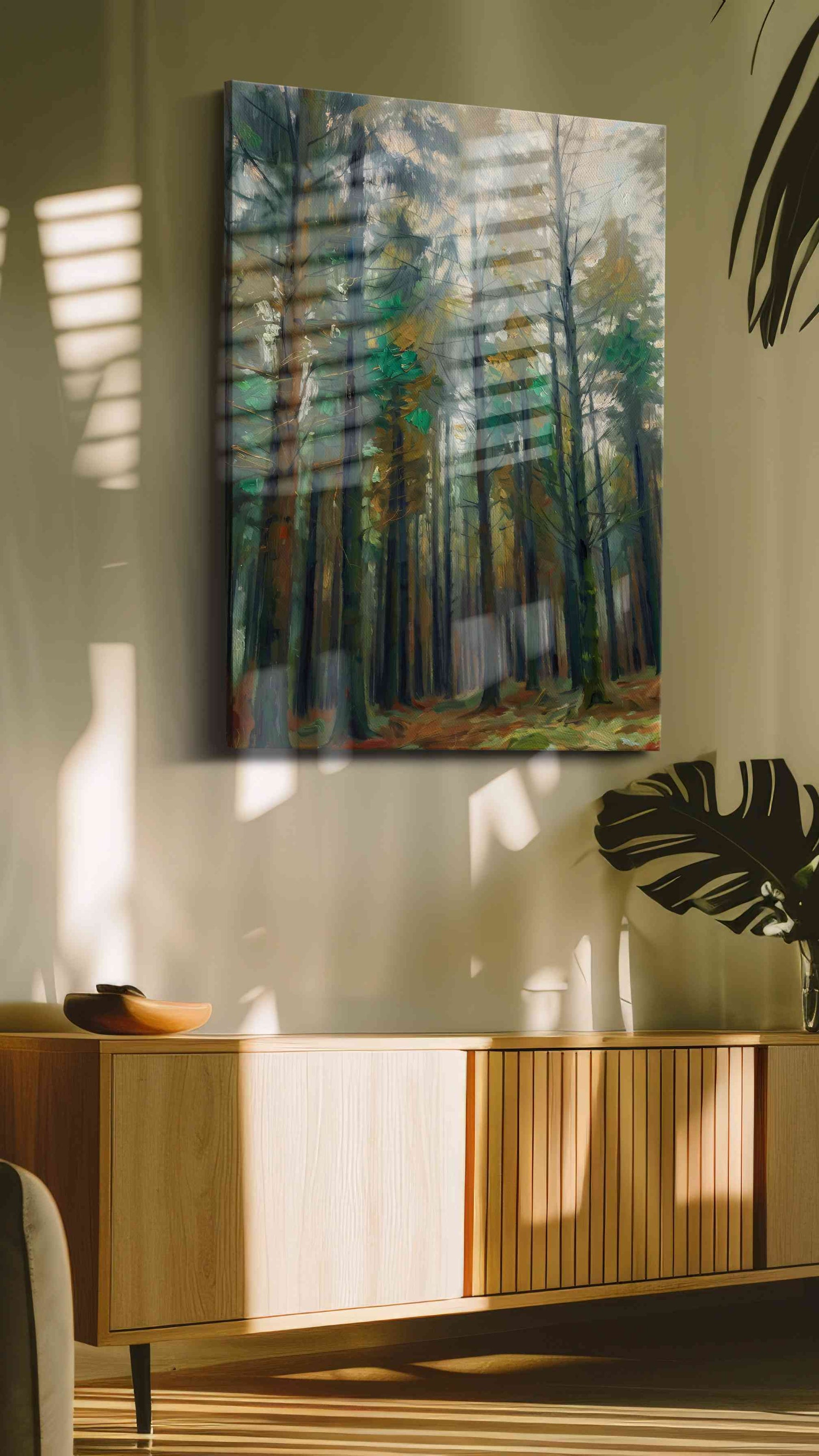 Whispers of the Enchanted Forest landscape canvas print, displayed in a living room