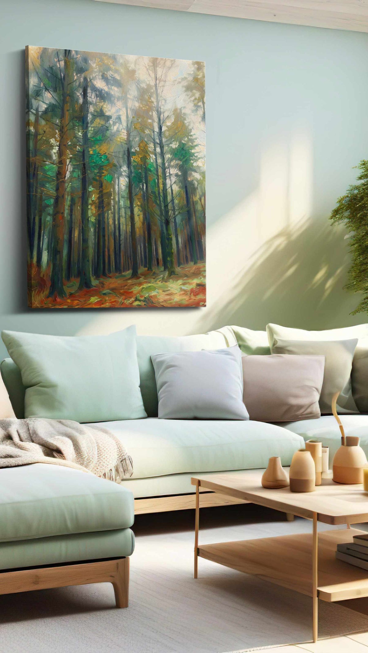 Whispers of the Enchanted Forest landscape canvas print shown in a wall scene