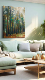 Whispers of the Enchanted Forest landscape canvas print shown in a wall scene