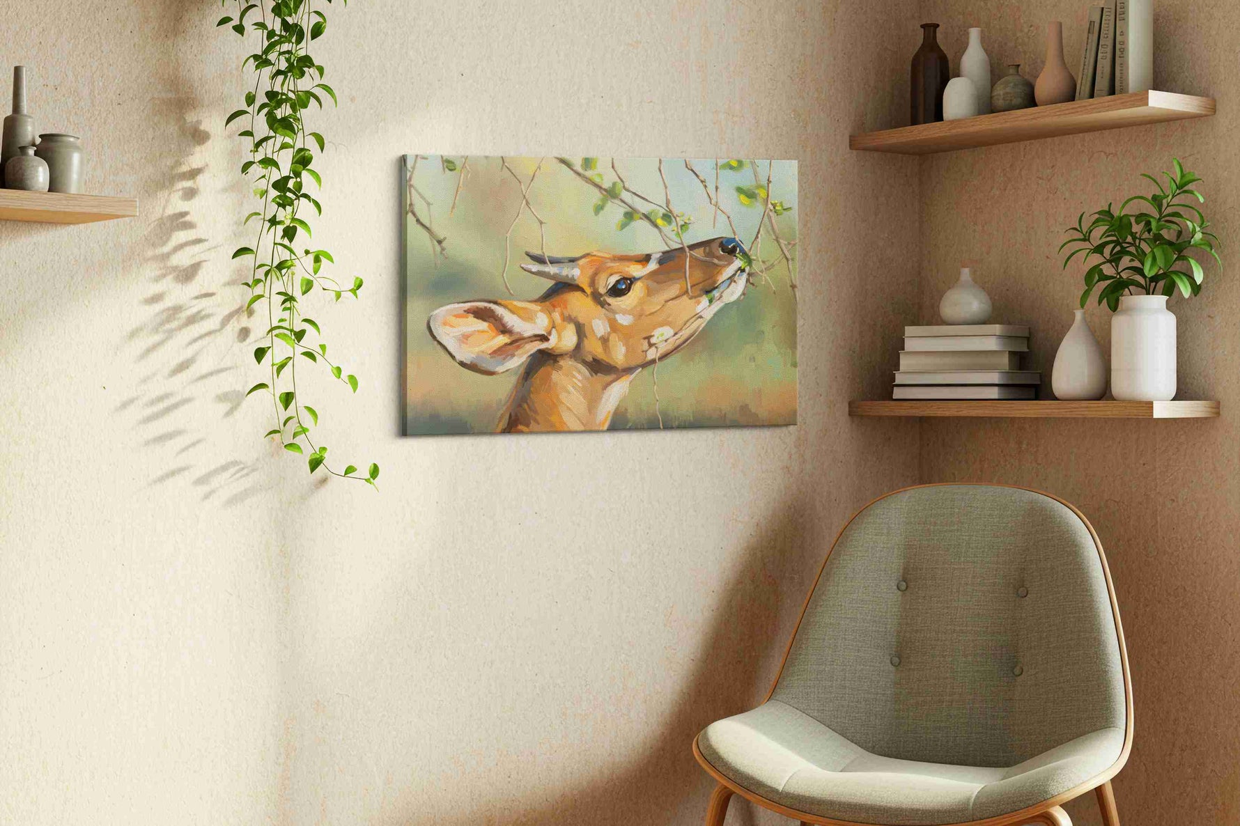 Whispers of the Forest animals canvas print, displayed in a living room