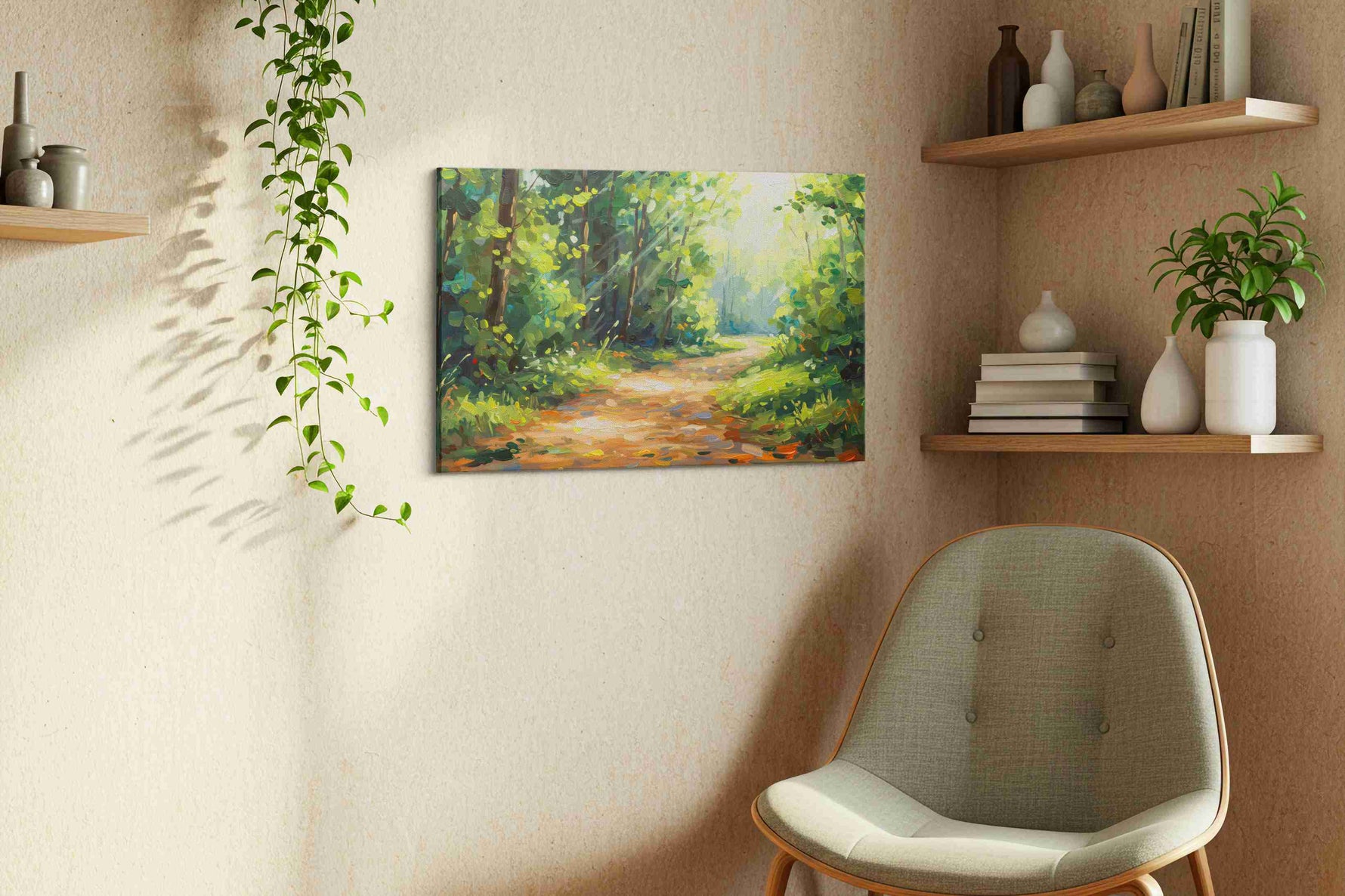 Whispers of the Forest Trail nature canvas print, hanging on wall
