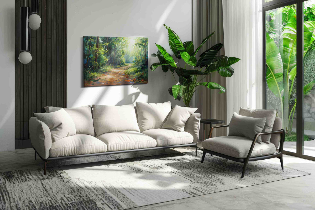 Whispers of the Forest Trail nature canvas print in a hung canvas mockup