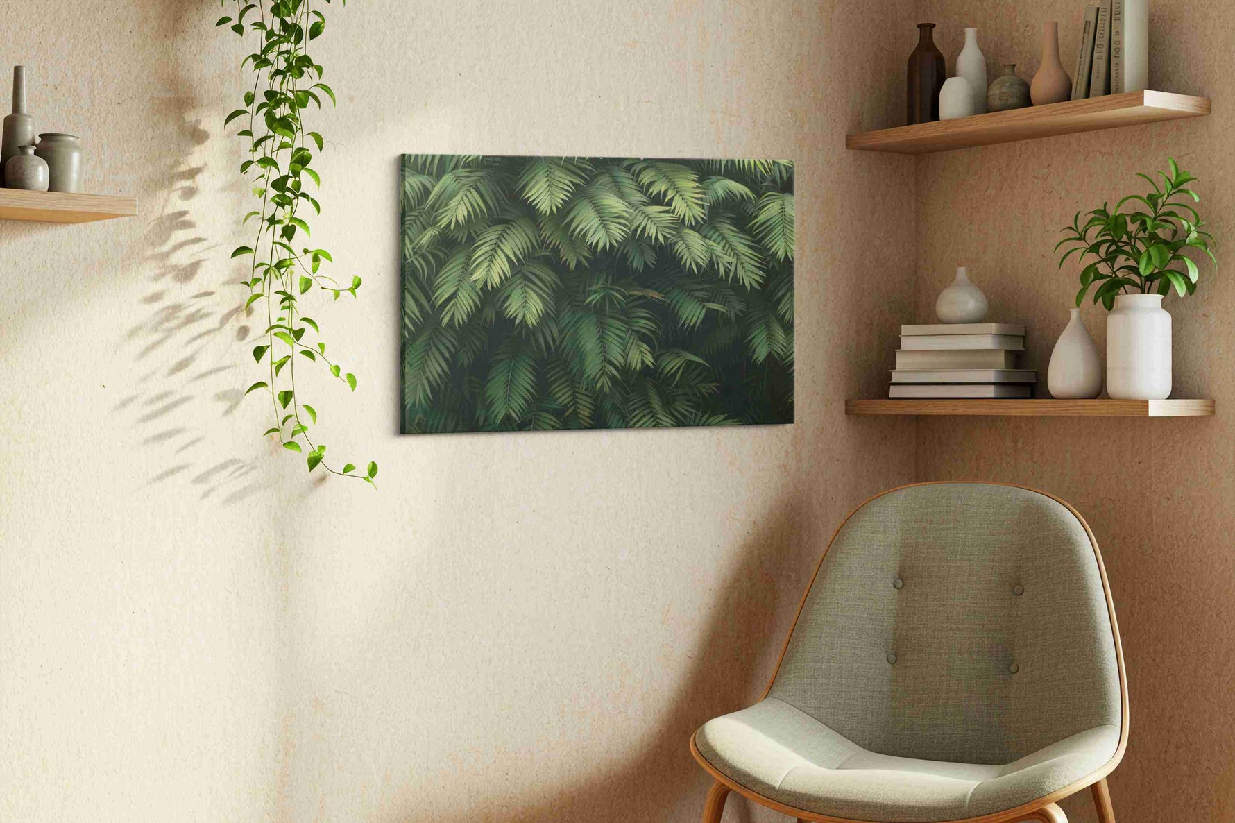 Whispers of the Jungle Canopy leaves canvas print, hanging on wall — view 2