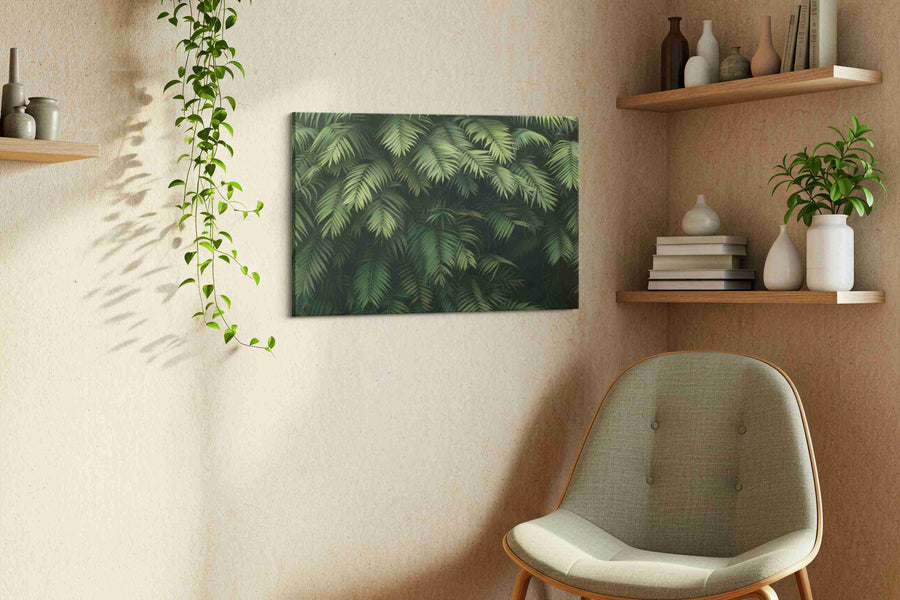 Whispers of the Jungle Canopy leaves canvas print, hanging on wall — view 2