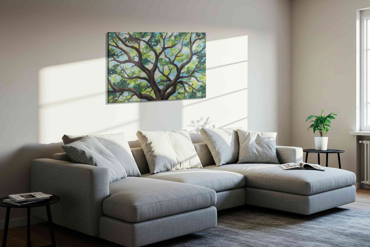 Whispers of the Oak nature canvas print, displayed in a living room