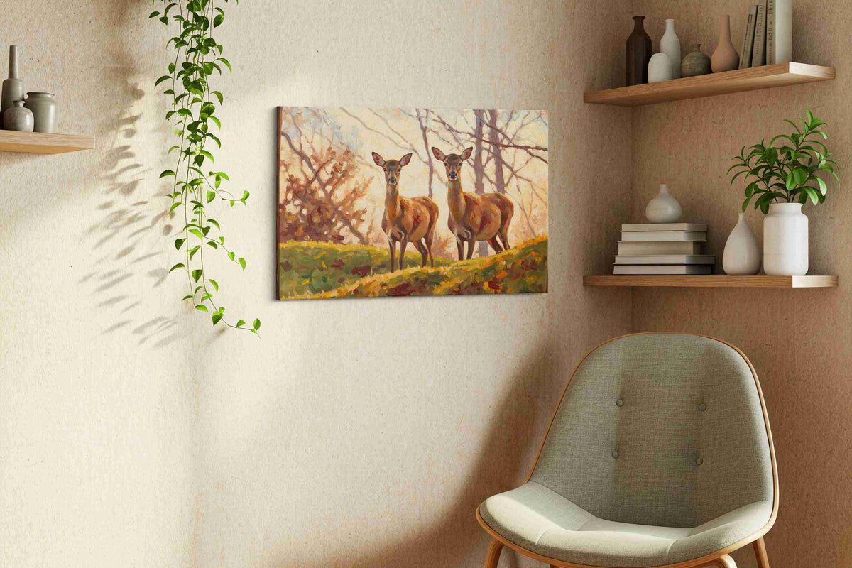 Whispers of the Woodland Dawn nature canvas print, hanging on wall — view 2
