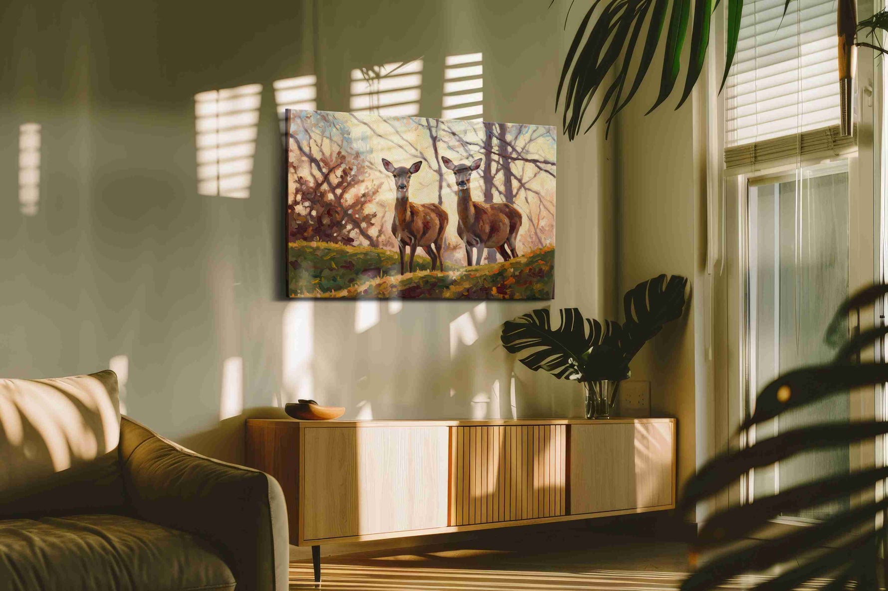 Whispers of the Woodland Dawn nature canvas print in a hung canvas mockup