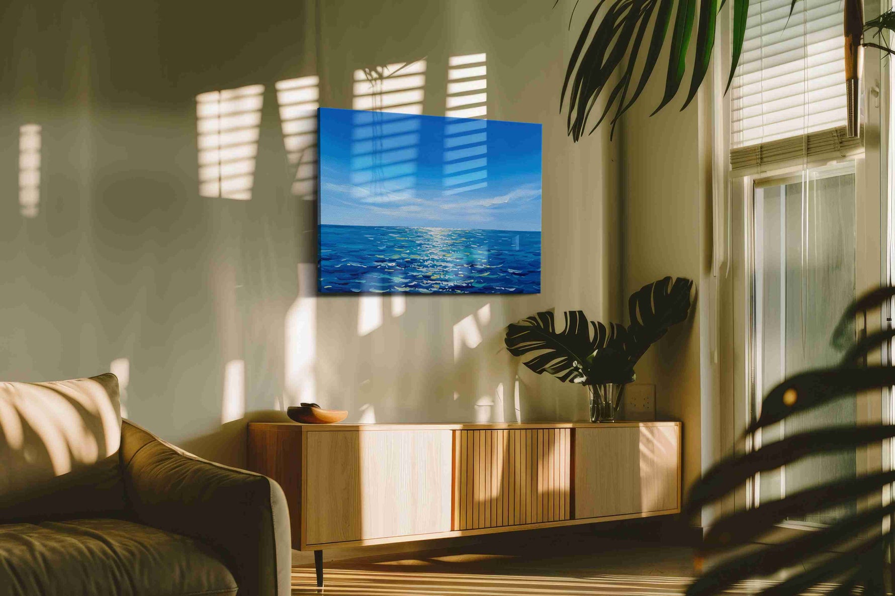 Azure Horizon Reflections – ocean canvas wall art, gallery-wrapped, ready to hang
