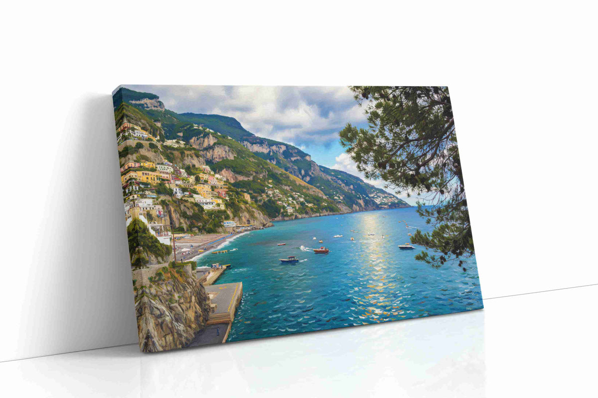 Coastal Serenade in Amalfi beach canvas print gallery-wrapped landscape canvas studio shot
