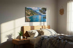 Coastal Serenade in Amalfi beach canvas print, displayed in a bedroom