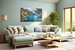 Coastal Serenade in Amalfi beach canvas print shown in a wall scene
