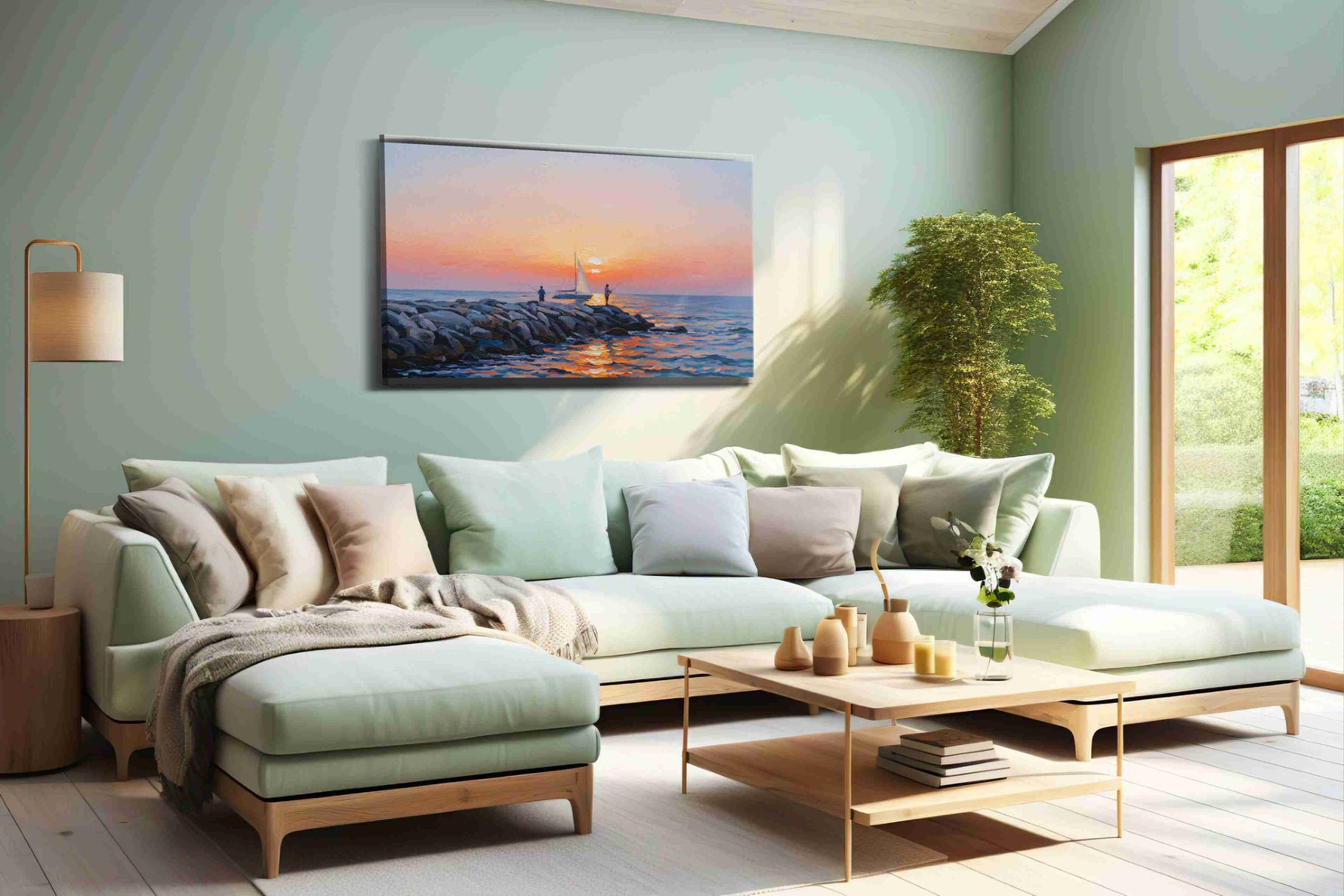 Dawn Serenity Seascape beach canvas print, hanging on wall