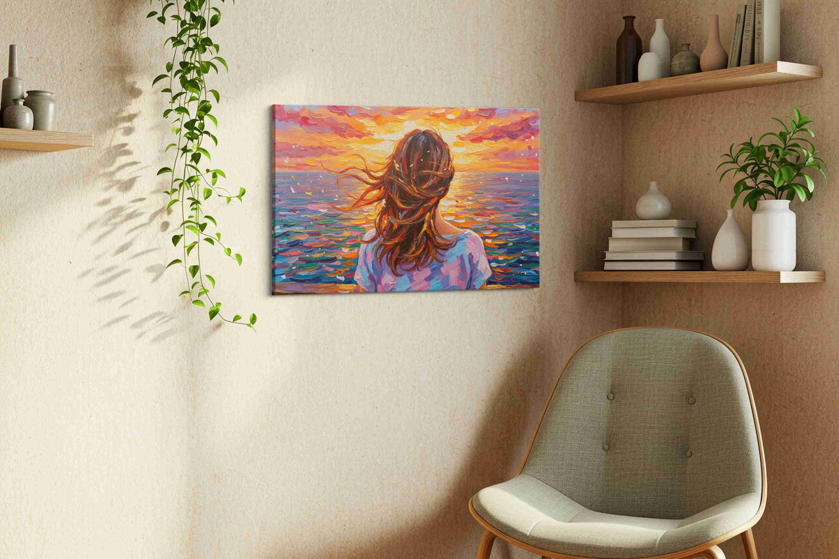 Embrace the Horizon romance canvas print, displayed in a living room
