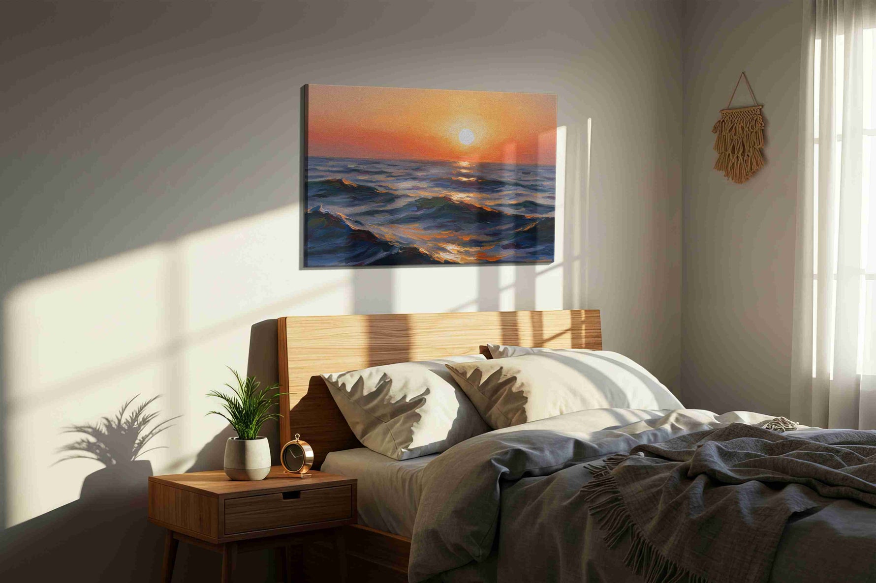 Eternal Horizon Glow ocean canvas print, displayed in a bedroom
