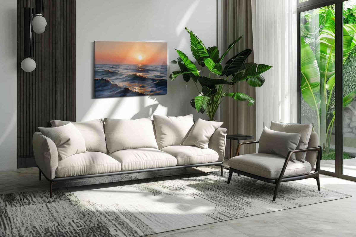 Eternal Horizon Glow ocean canvas print in a modern interior mockup