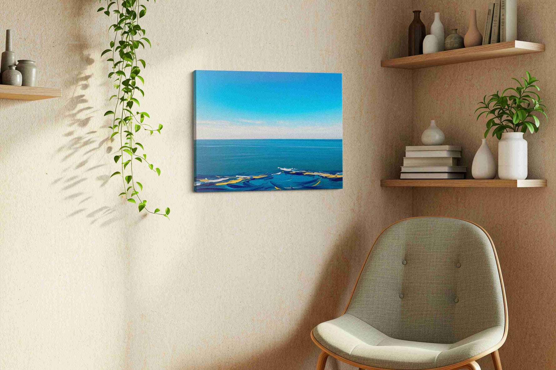Eternal Ocean Symphony ocean canvas print styled in a living room