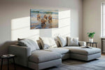 Golden Reflections at Dawn beach canvas print, displayed in a living room