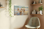 Golden Reflections at Dawn beach canvas print styled in a living room