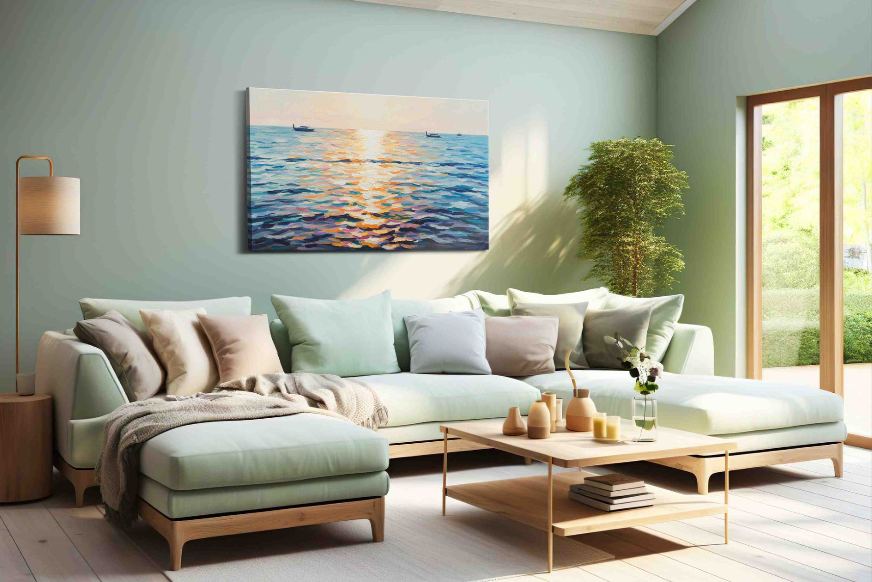 Luminous Ocean Serenade beach canvas print, hanging on wall