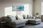 Ride the Sunset Waves beach canvas print in a living room scene