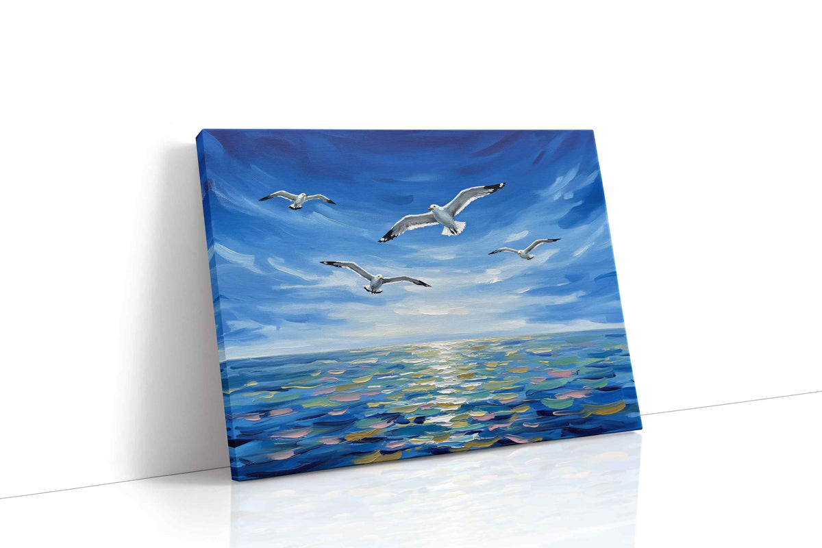 Seabirds in Flight Symphony ocean canvas print gallery-wrapped landscape canvas studio shot