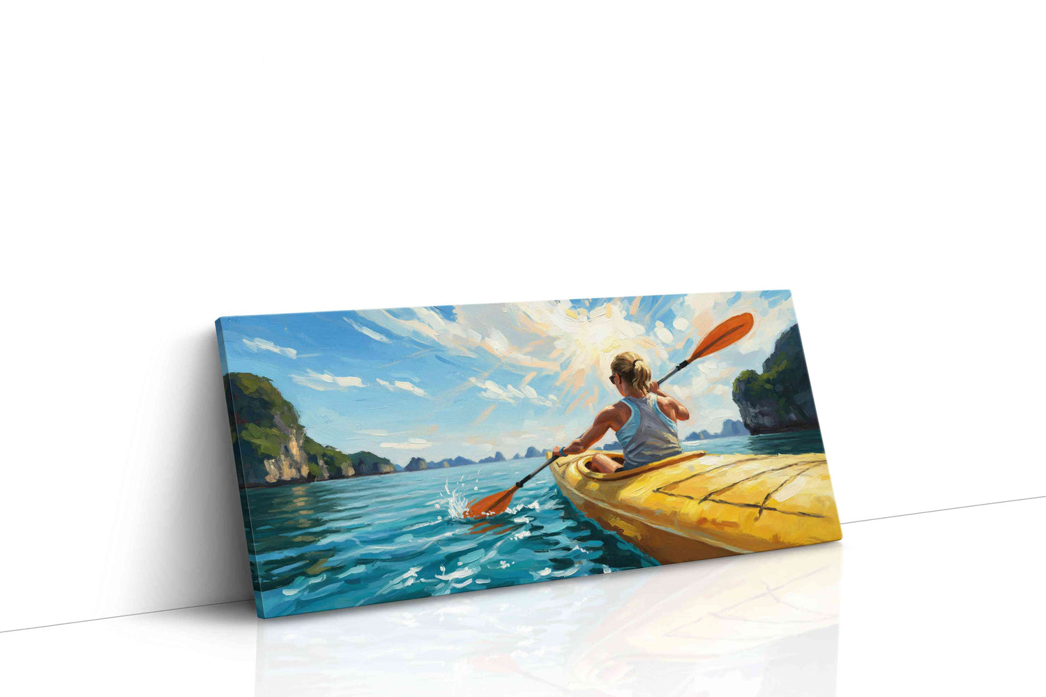 Sunlit Kayak Odyssey sports canvas print, gallery-wrapped, ready to hang