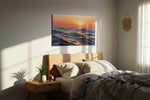 Sunset Symphony on Waves beach canvas print, displayed in a bedroom