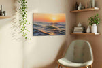 Sunset Symphony on Waves beach canvas print styled in a living room