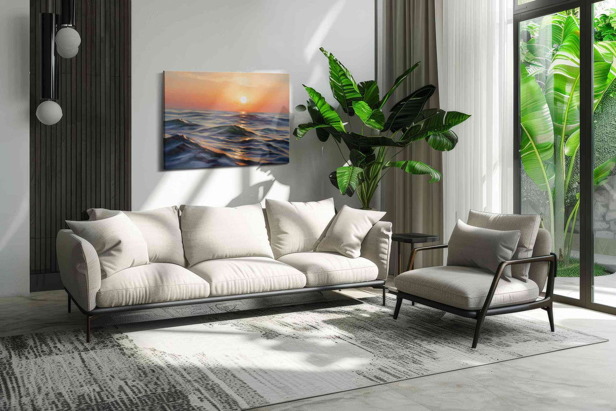 Sunset Symphony on Waves beach canvas print, on wall, lifestyle preview