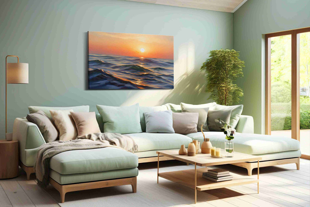 Sunset Symphony on Waves – beach canvas wall art, gallery-wrapped, ready to hang
