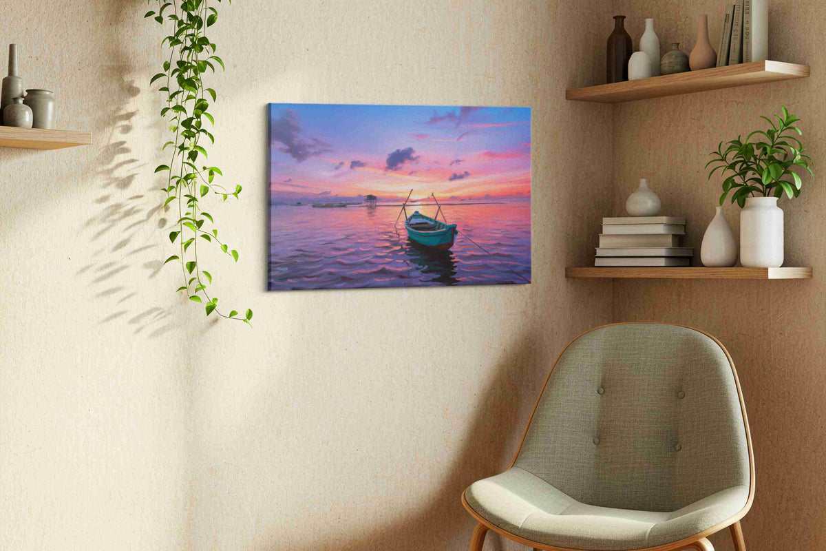 Twilight Serenity beach canvas print in a living room scene