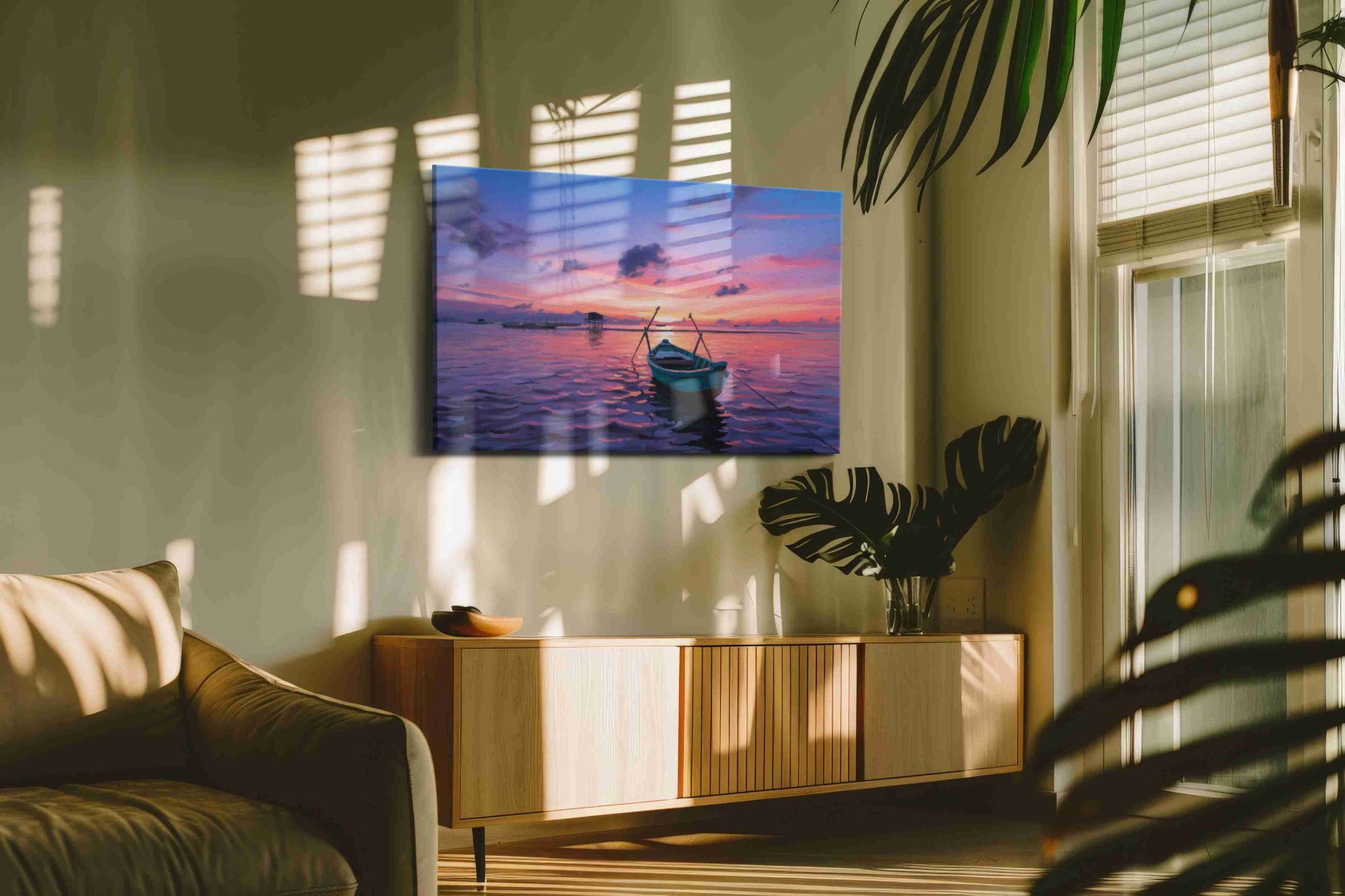 Twilight Serenity beach canvas print, on wall, lifestyle preview