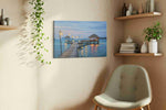 Twilight Serenity on the Pier beach canvas print, hanging on wall — view 2